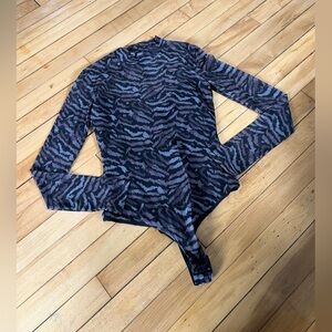 All Saints Black and Gray Zebra Print Bodysuit